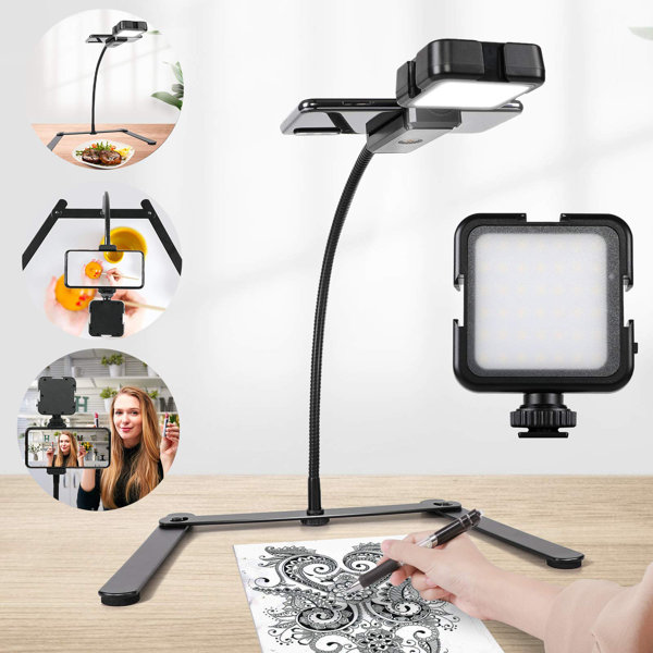 Dapota Overhead Phone Mount, Ajustable Tripod With Cellphone Holder, Tripod With Led Light